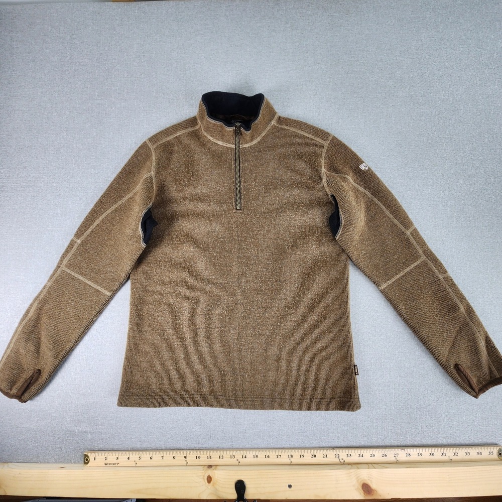 KUHL Thor 1/4 Zip Sweater Mens Large Mocha Fleece Pullover Wool Blend Thumbholes